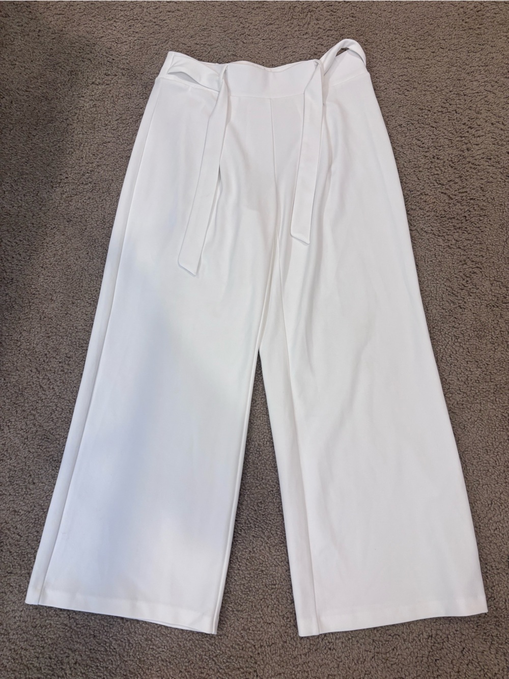High-Rise Wide Leg Tie-Waist Pants — White